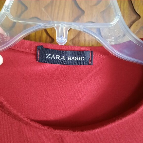 ZARA Basic Women's Long Sleeve Sheath Maxi Dress w Slit - Burgundy Red, Size XS - Picture 12 of 16